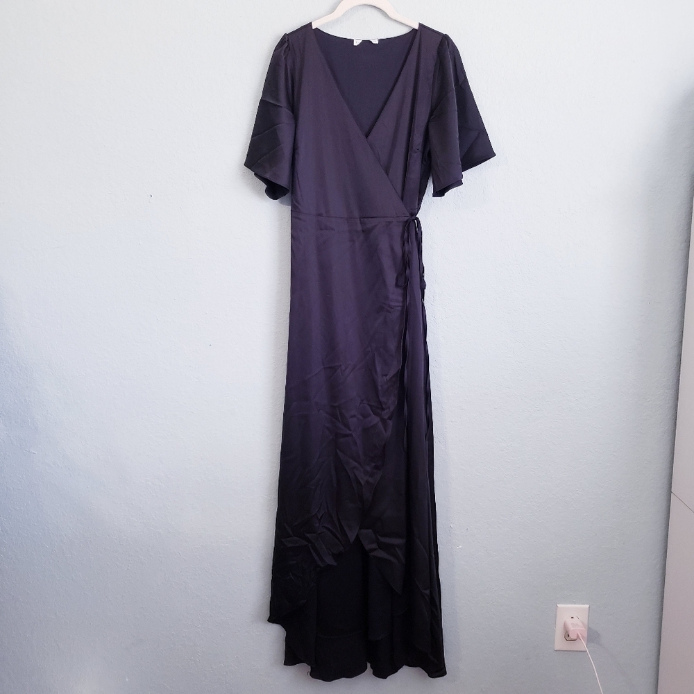 Baltic Born Vara Black Satin Maxi Wrap Dress - Picture 2 of 5